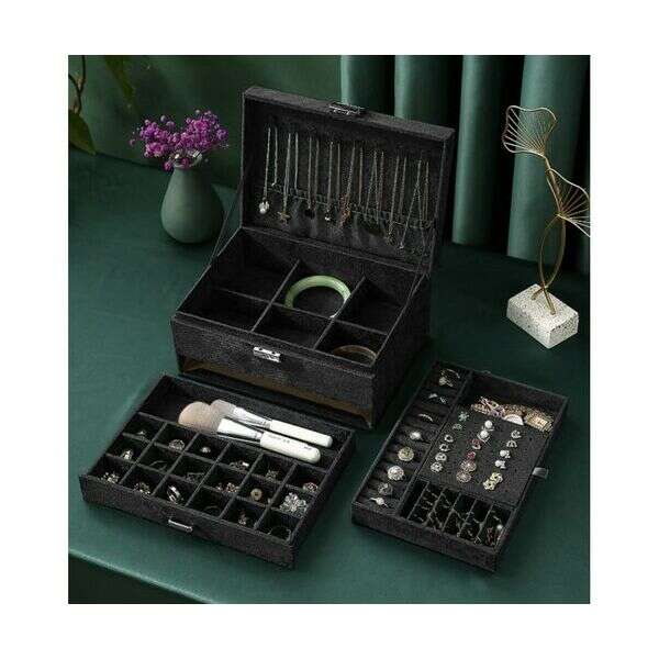 Elegantná šperkovnica, čierna, použiteľná na kľúč