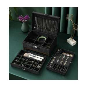Soulima 22262 Black Velvet Jewelry Box Organizer with Necklace Hooks and Ring Slots - Jewelry Box