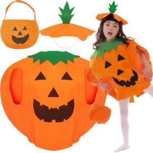 Pumpkin Halloween costume for kids, includes hat, vest, and bag - Kruzzel