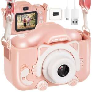 Kruzzel AC22296 pink digital camera with kitty overlay, micro SD card, and USB cable - Kruzzel
