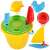 MARIOINEX sand bucket with accessories, yellow bucket with green lid, shovel, rake, molds, sailboat