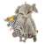 Grey elephant sensory toy with colorful tags and a star-shaped teether, perfect for babies