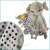 Close-up of the black and white polka dot fabric on the grey elephant sensory toy