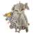 Grey elephant sensory toy with colorful tags and a star-shaped teether, perfect for babies