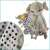 Close-up of the black and white polka dot fabric on the grey elephant sensory toy