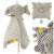 Grey elephant sensory toy with colorful tags and a star-shaped teether, perfect for babies