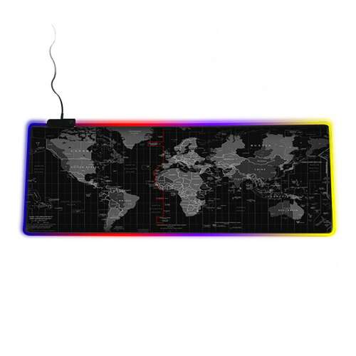 RGB LED-es Gamer egérpad, világtérkép mintával, Fekete