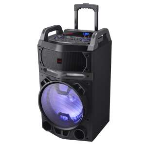 Aiwa KBTUS-700 portable party speaker with wheels, black, side view - Audio
