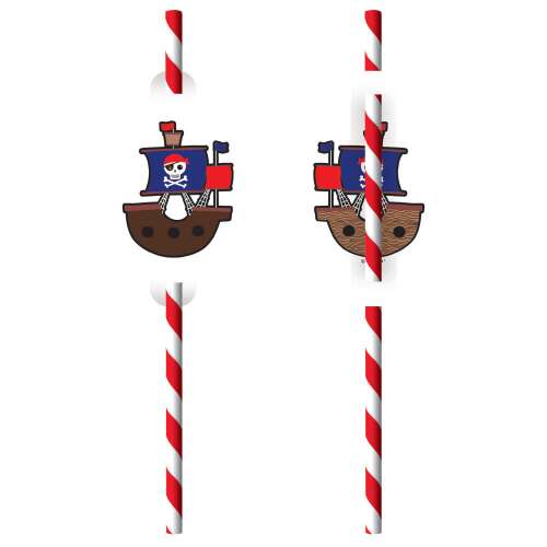 Kalózhajós Papírszívószál - 8 db - 19,7 cm