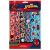 Marvel Spiderman Aufkleberbogen Nahaufnahme mit Spiderman-Designs und Logos.