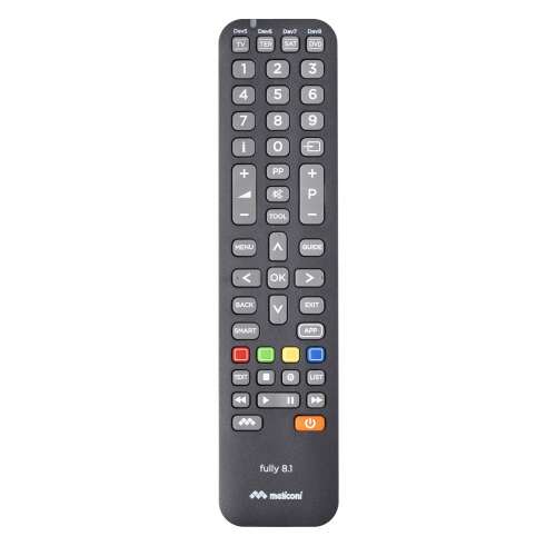 Meliconi Fully 8.1 univerzális távirányító, fekete, TV, VCR, DVD, Blu-ray, SAT, TER, CAB, AUX, ADSL, multimédia lejátszó, PS2, Xbox360 készülékekhez