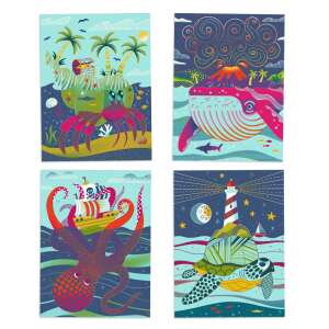 Djeco Topsy-turvy scratch art cards, 4 cards with ocean animals, reveal hidden images by scratching - Umbrella