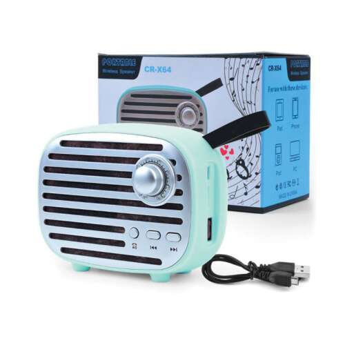 CR-X64 Retro mini Bluetooth hangszóró, hordozható, zöld, vezeték nélküli, kompakt, vintage, rádió design