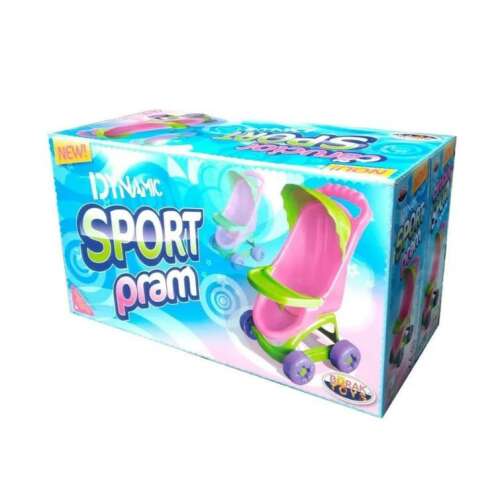 Dynamic Sport Pram játék babakocsi babáknak, rózsaszín és zöld, új - Játék babakocsi