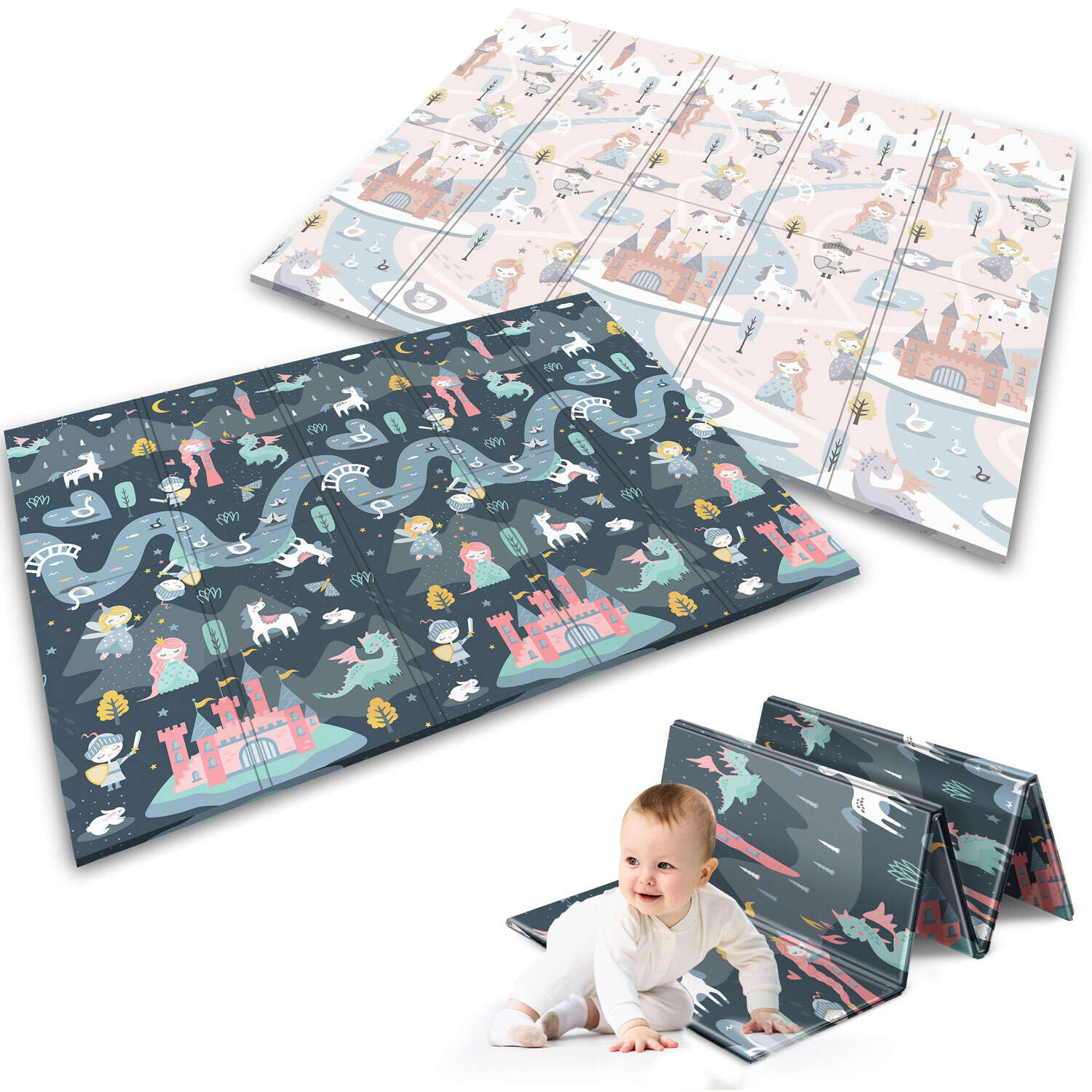 Nukido összehajtható Játszószőnyeg, 150x200cm - Hercegnő és sárkány