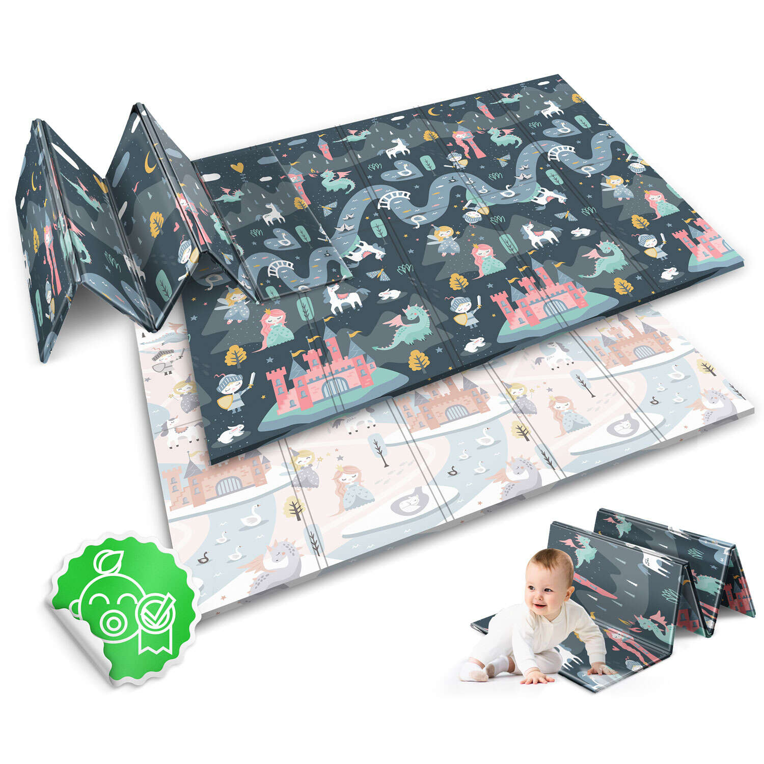E-shop Skladacia podložka na hranie Nukido, 150x200 cm - Princezná a drak