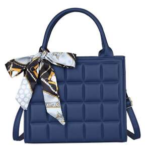 Blue quilted PU leather handbag with adjustable strap, Dollcini - Dollcini