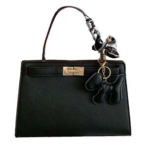 Schwarze Dollcini Damenhandtasche mit Hundefiguren-Anhänger und Schaldetail - Handtaschen