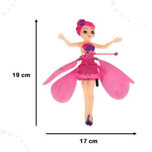Rózsaszín repülő tündér baba szárnyakkal, 19 cm magas, 17 cm szárnyfesztávolság - Nonbrand Interaktív gyerek játék