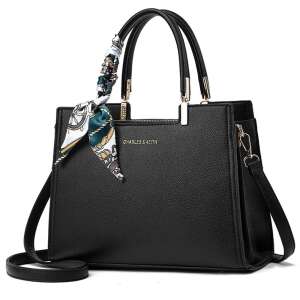 Черна дамска чанта от PU кожа с детайл шал, марка Charles & Keith - Dollcini