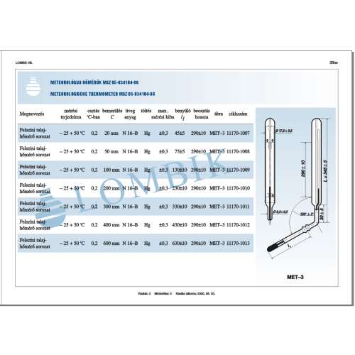 Termometr glebowy MET-3, zanurzenie 50 mm, zakres pomiarowy -25 do +50 °C, rozdzielczość 0,2 °C, wypełniony rtęcią, MET-3 11170-1008