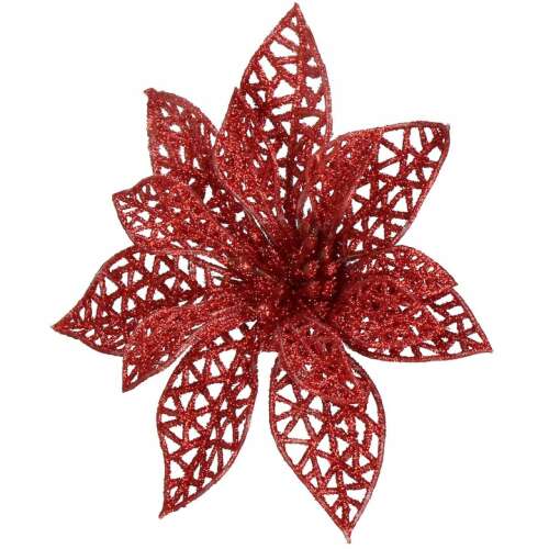 Rote glitzernde Weihnachtsstern-Blume, 14 x 13 cm