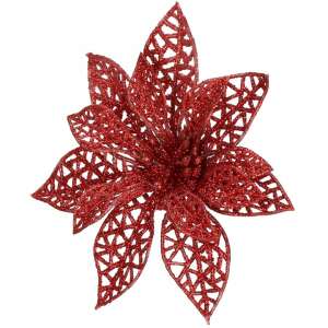 Red glitter Christmas poinsettia flower, 14 x 13 cm - Christmas tree ornament