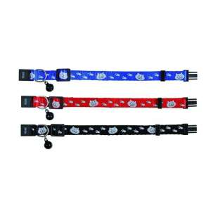 Kołnierz dla kota Trixie z nadrukiem łap, regulowany, z dzwonkiem, czarny, niebieski i czerwony - Trzymanie kotów