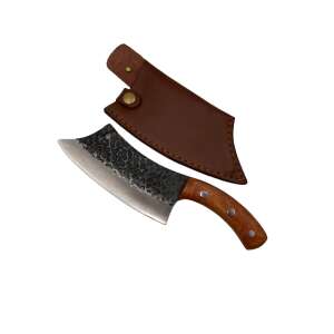 Японски нож за рязане IdeallStore®, 26 cm, ръчно кован, Full Tang, неръждаема стомана, дървена дръжка, кожена кания - Кухненски нож