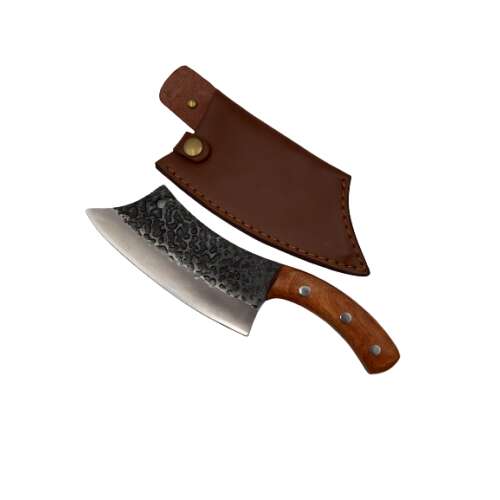 IdeallStore® Japonský Sekáč, 26 cm, Ručne Kovaný, Full Tang, Nerez, Drevená Rukoväť, Kožené Puzdro