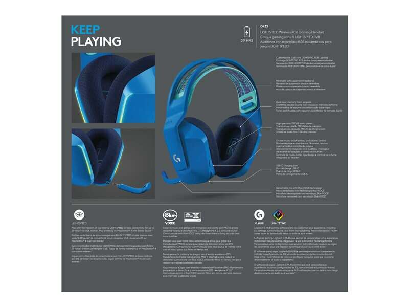 Logitech logi g733 lightspeed headset blue