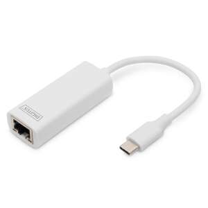 DIGITUS USB-C Gigabit Ethernet adapter, fehér, ferde nézet - Digitus
