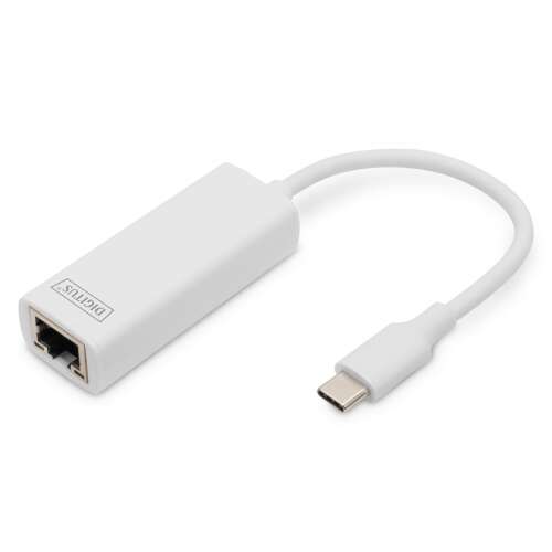 DIGITUS USB-C Gigabit Ethernet adapter, fehér, ferde nézet
