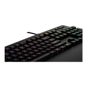 Logitech G213 Prodigy Gaming Keyboard, black, side view, showing the keys and the wrist rest - Logitech Keyboard