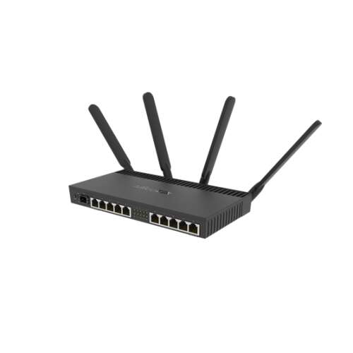 MikroTik 4011iGS router with 10 Gigabit Ethernet ports, 1 SFP+ port, and dual-band Wi-Fi