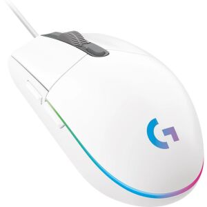 Angled view of Logitech G102 Lightsync White Gaming Mouse with RGB lighting - Mouse