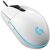 Pohľad pod uhlom na hernú myš Logitech G102 Lightsync biela s modrým RGB osvetlením
