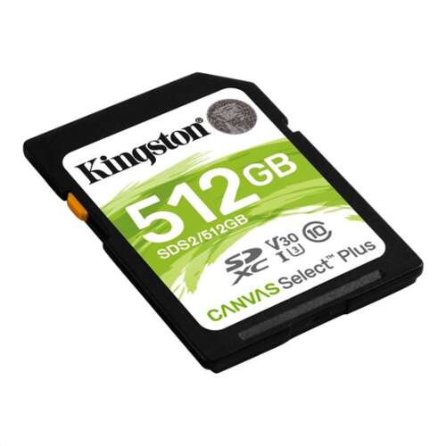 Kingston Canvas Select Plus 512GB SDXC memóriakártya, Class 10, UHS-I, U3