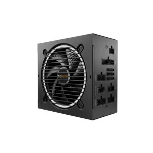 be quiet! Pure Power 12 M 1200W PSU изглед под ъгъл, показващ вентилатор и конектори - Be Quiet