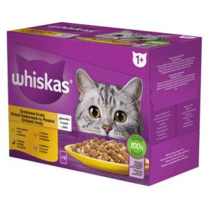 Whiskas Adult Nassfutter, 12 x 100g, mit Huhn, Ente, Pute und Geflügel in Gelee - Whiskas