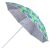 Angled view of Strand kerti beach umbrella with tropical leaf design