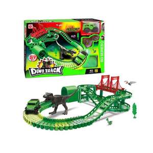 Dino Track DIY track set with car and dinosaur, green track with bridge and tunnel, 80 pieces - Ride-On