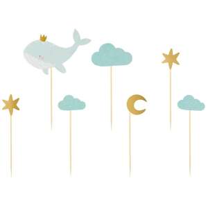 7 kusov topperov na muffiny v tvare veľryby, oblakov, mesiaca a hviezd, dekorácie na tortu na baby shower - Pomôcky na dekoráciu koláčov