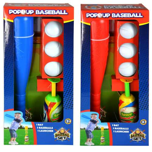 Pop-Up Baseball Set with 3 balls, bat and launcher, for kids