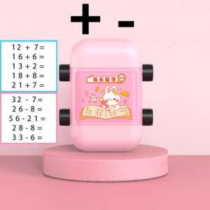 Rózsaszín matematikai tanuló bélyegző, aranyos nyuszi mintával, összeadási és kivonási feladatokkal - Nyomda