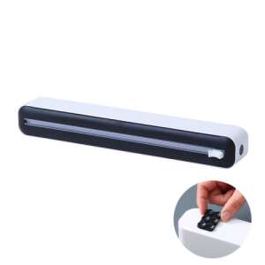 White and black kitchen cling film dispenser with a sliding cutter, easy to install with adhesive pads - Kitchen storage rack