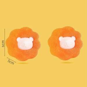 2 pack of pet hair remover balls for washing machine, orange and blue, with cute bear design - Washing Machine Accessory