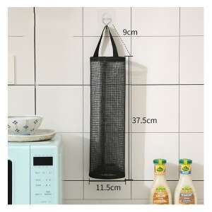 Fekete hálós szemeteszsák tároló, konyhai rendszerező, falra szerelhető, tároló - Szemeteszsák