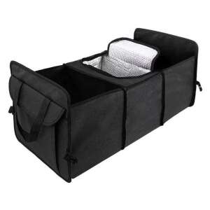 Black car trunk organizer with 3 compartments and a cooler bag - Car Organizer