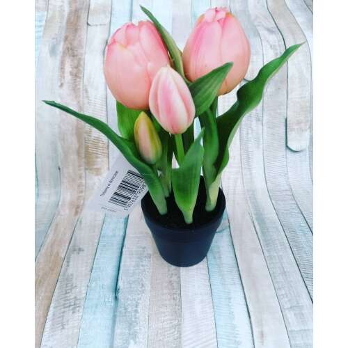 Prémium minőségű Tulipán Művirág több szálas virágcserépben 22cm #rózsaszín